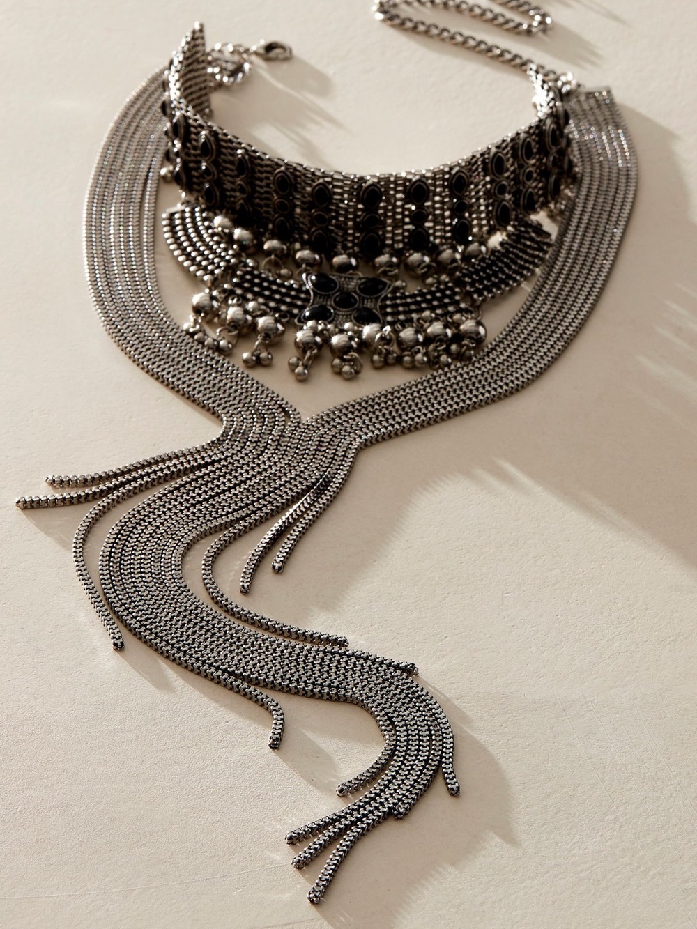 Free People Sadie Necklace- Silver/Onyx